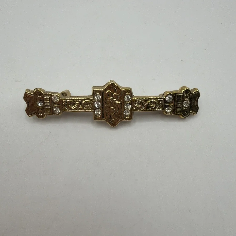 BAR BROOCH,‎ ANITIQUE VICTORIAN STYLE. FAUX DIAMONDS. GOLD TONE. UNSIGNED
